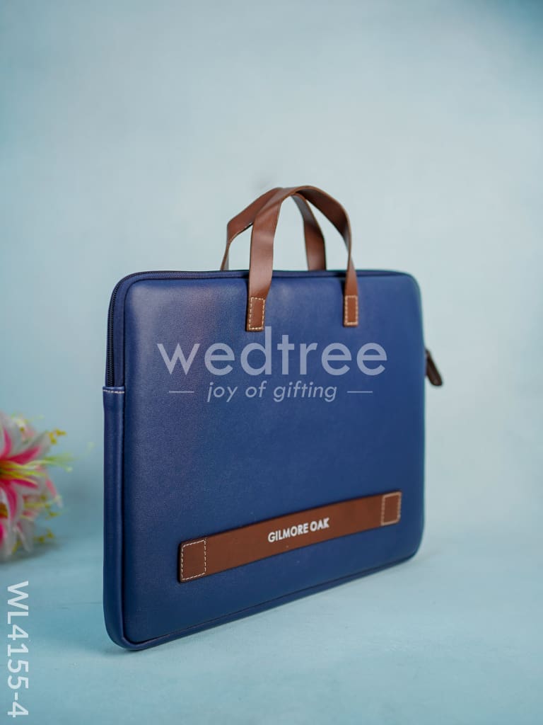 Leather Laptop Sleeve - Navy Blue with Tan Handles - WL4155-4