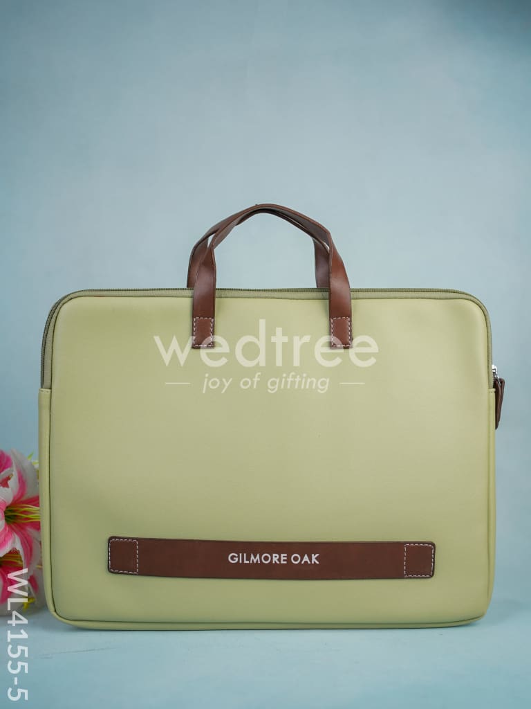 Leather Laptop Sleeve - Pista Green with Tan Handles - WL4155-5