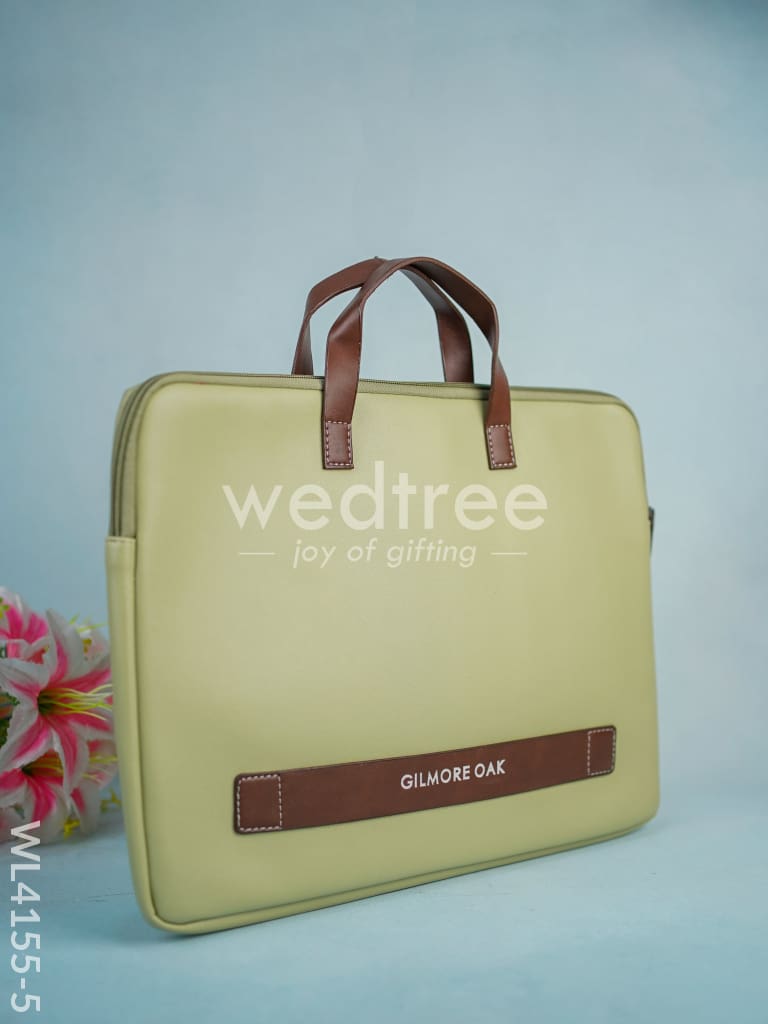 Leather Laptop Sleeve - Pista Green with Tan Handles - WL4155-5