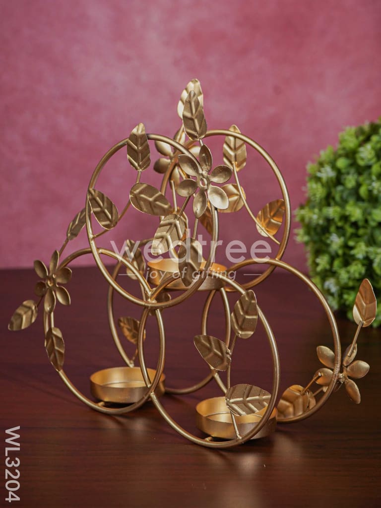 Leaves & Flowers Metal T Light Holder with a Radiating Red Glass - WL3204