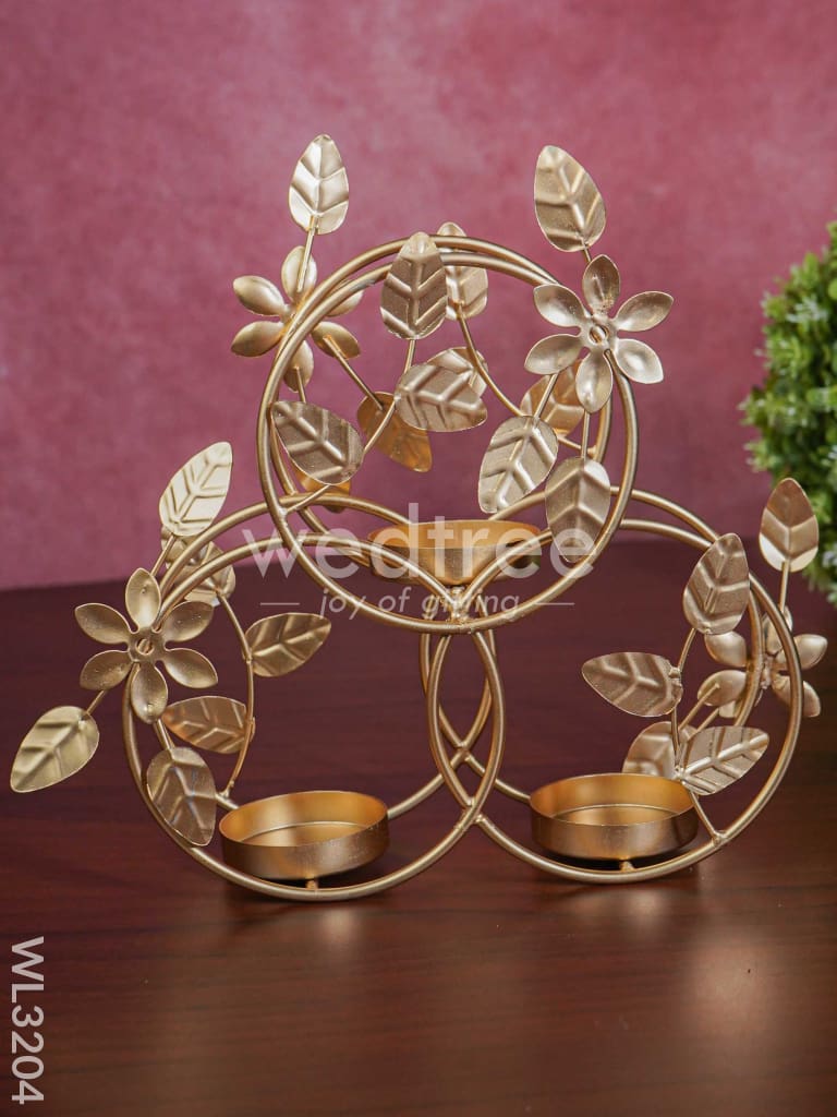 Leaves & Flowers Metal T Light Holder with a Radiating Red Glass - WL3204