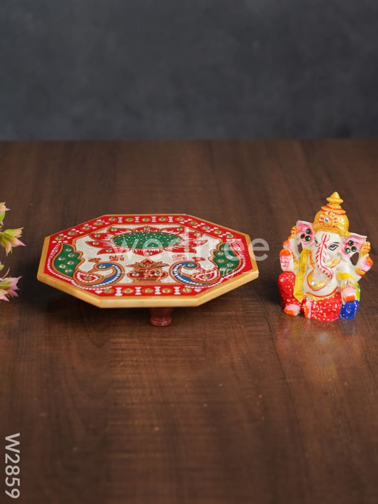 Marble - Ganesha with Hexagon Shaped Chowki - W2859