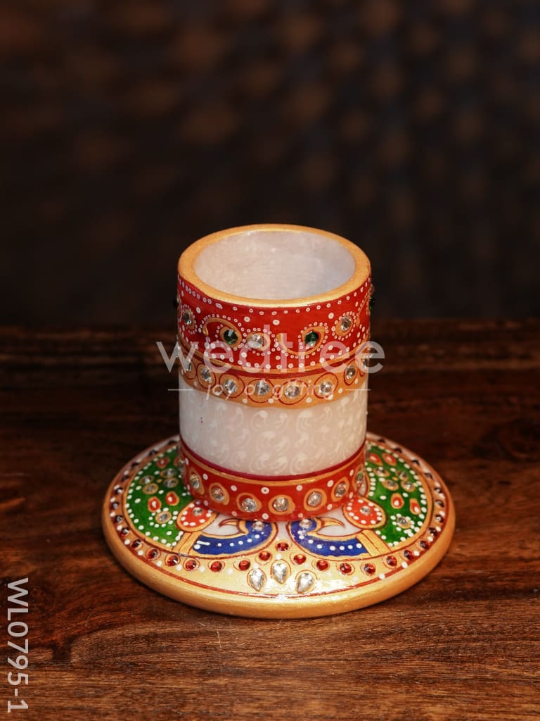 Marble Hand Painted Pen Stand with Round Base - WL0795