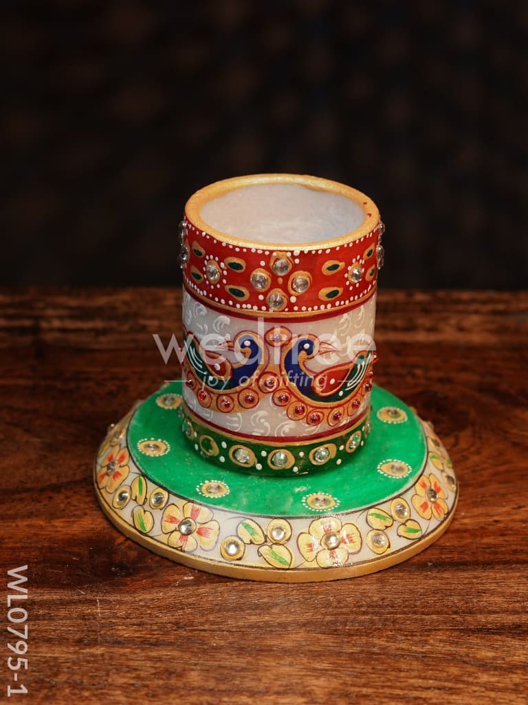 Marble Hand Painted Pen Stand with Round Base - WL0795
