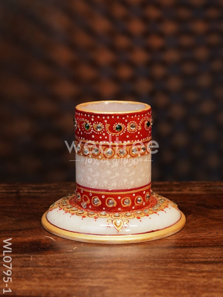 Marble Hand Painted Pen Stand with Round Base - WL0795