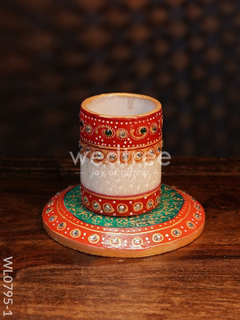 Marble Hand Painted Pen Stand with Round Base - WL0795