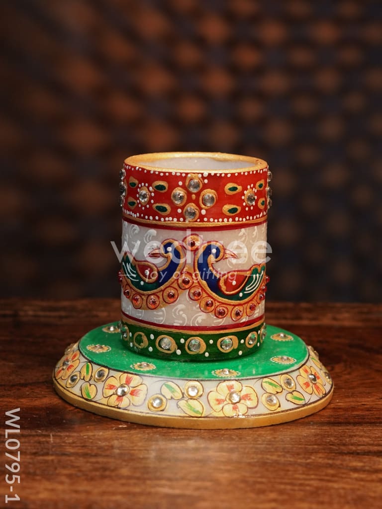 Marble Hand Painted Pen Stand with Round Base - WL0795