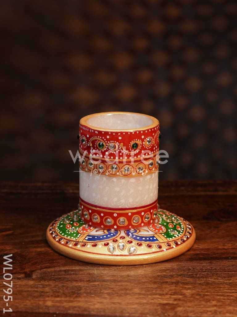Marble Hand Painted Pen Stand with Round Base - WL0795