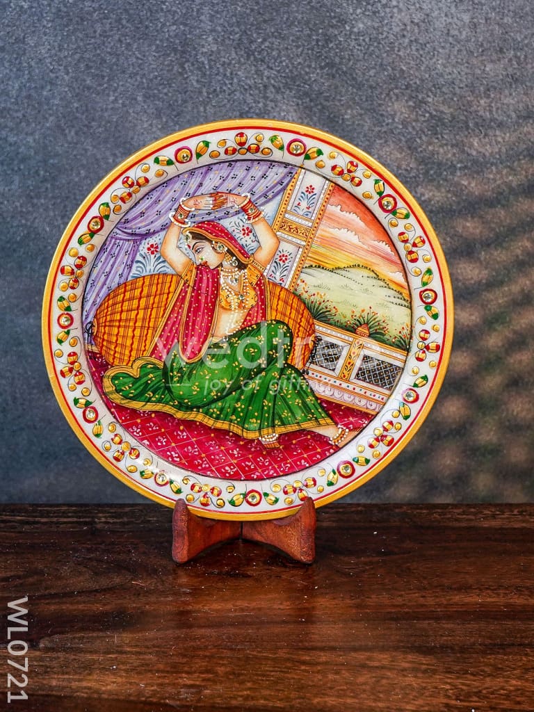 Marble hand painted plate 9 inch with stand - WL0721