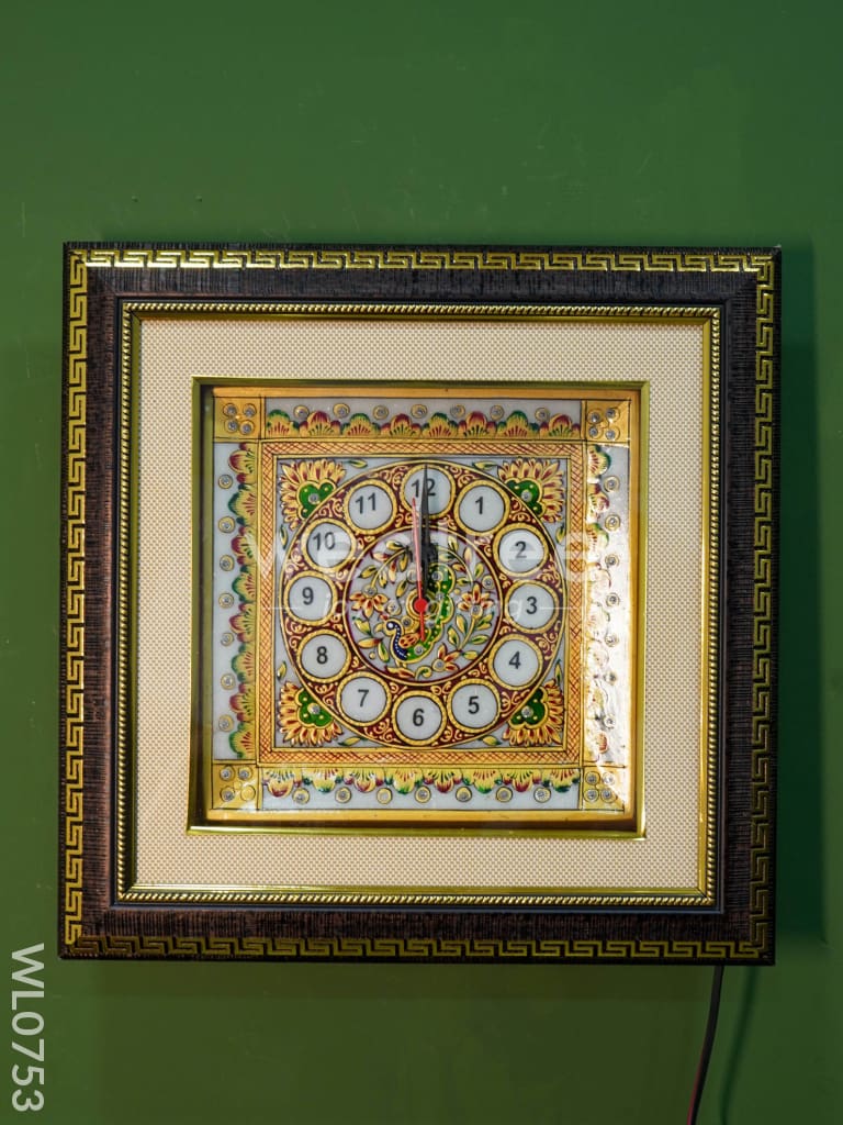 Marble hand painted wall clock with frame big - WL0753