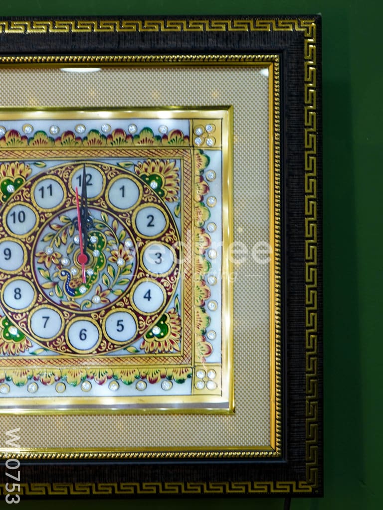Marble hand painted wall clock with frame big - WL0753