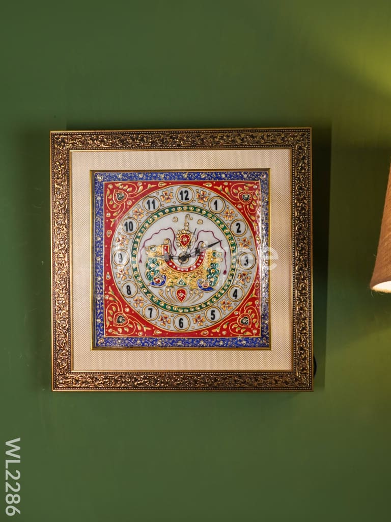 Marble hand painted wall clock with frame big - WL2286