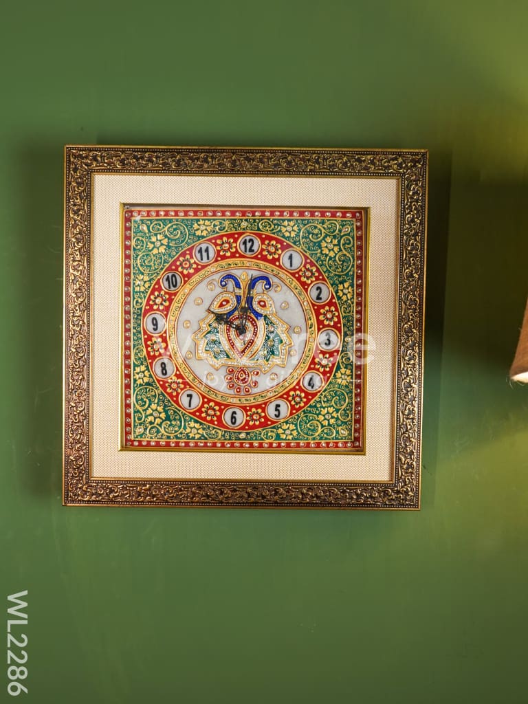 Marble hand painted wall clock with frame big - WL2286