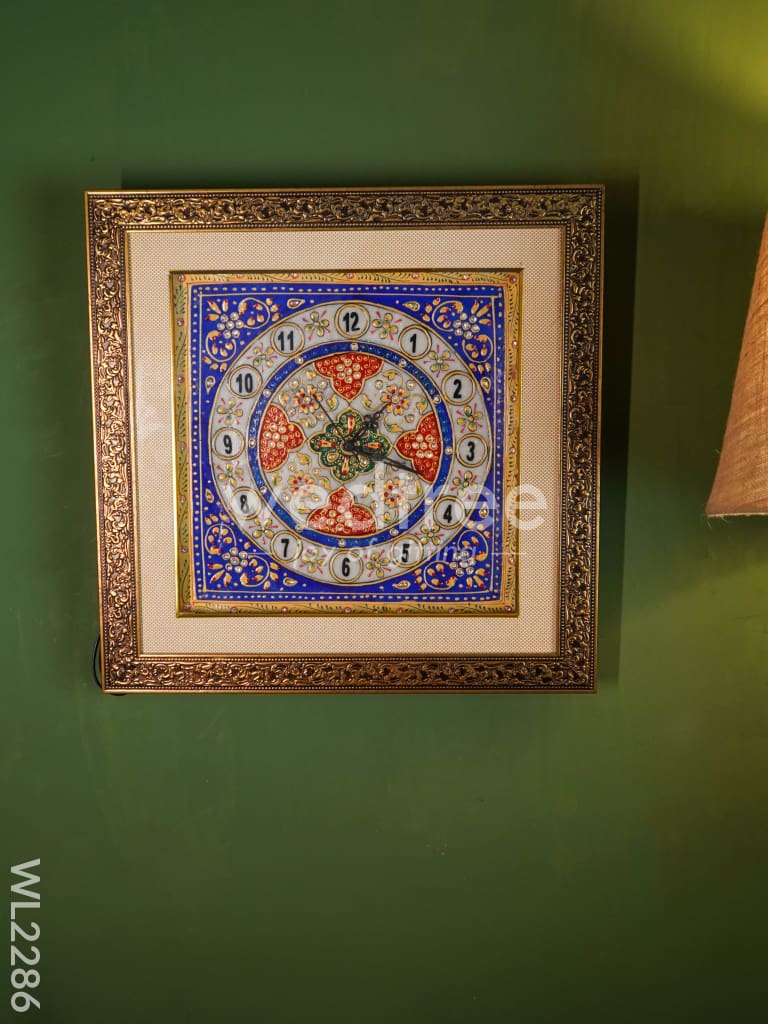 Marble hand painted wall clock with frame big - WL2286