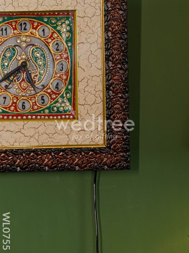 Marble hand painted wall clock with frame small - WL0755