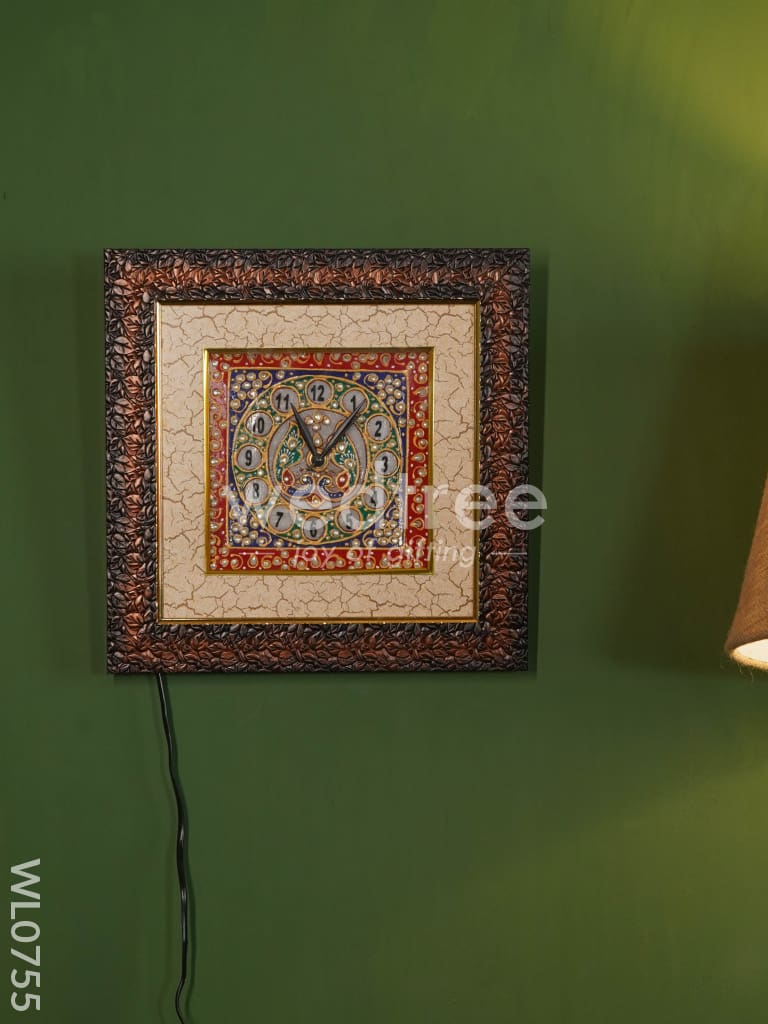 Marble hand painted wall clock with frame small - WL0755
