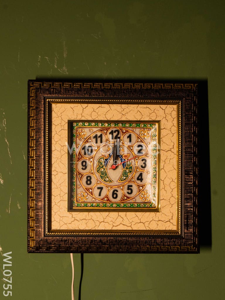 Marble hand painted wall clock with frame small - WL0755