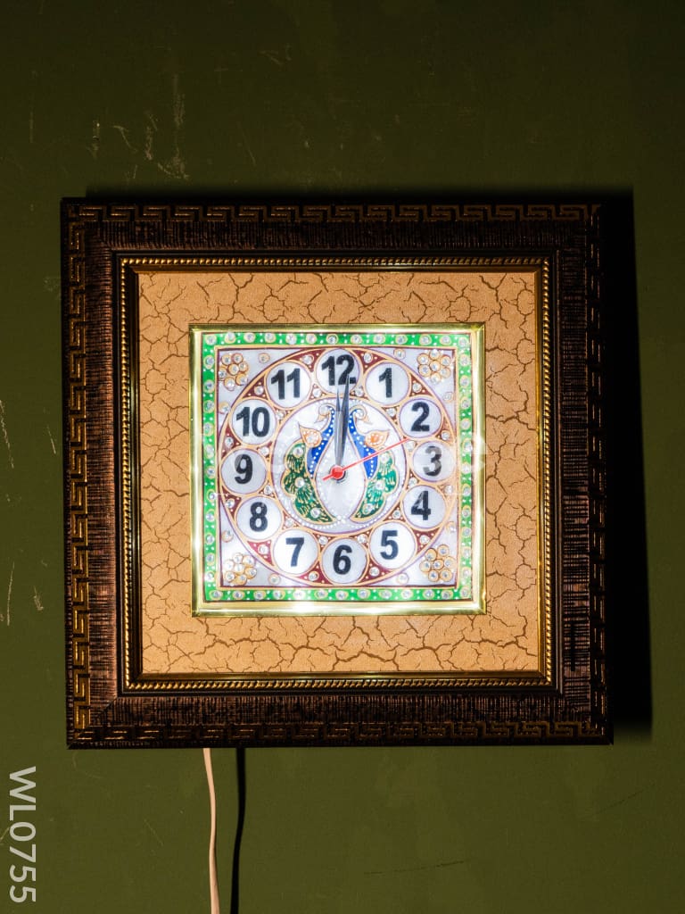 Marble hand painted wall clock with frame small - WL0755