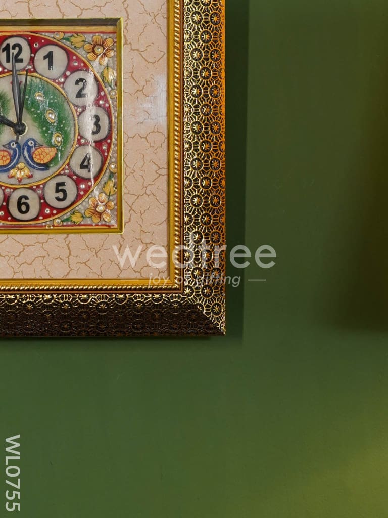 Marble hand painted wall clock with frame small - WL0755