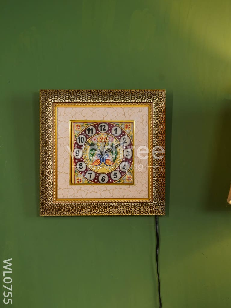 Marble hand painted wall clock with frame small - WL0755