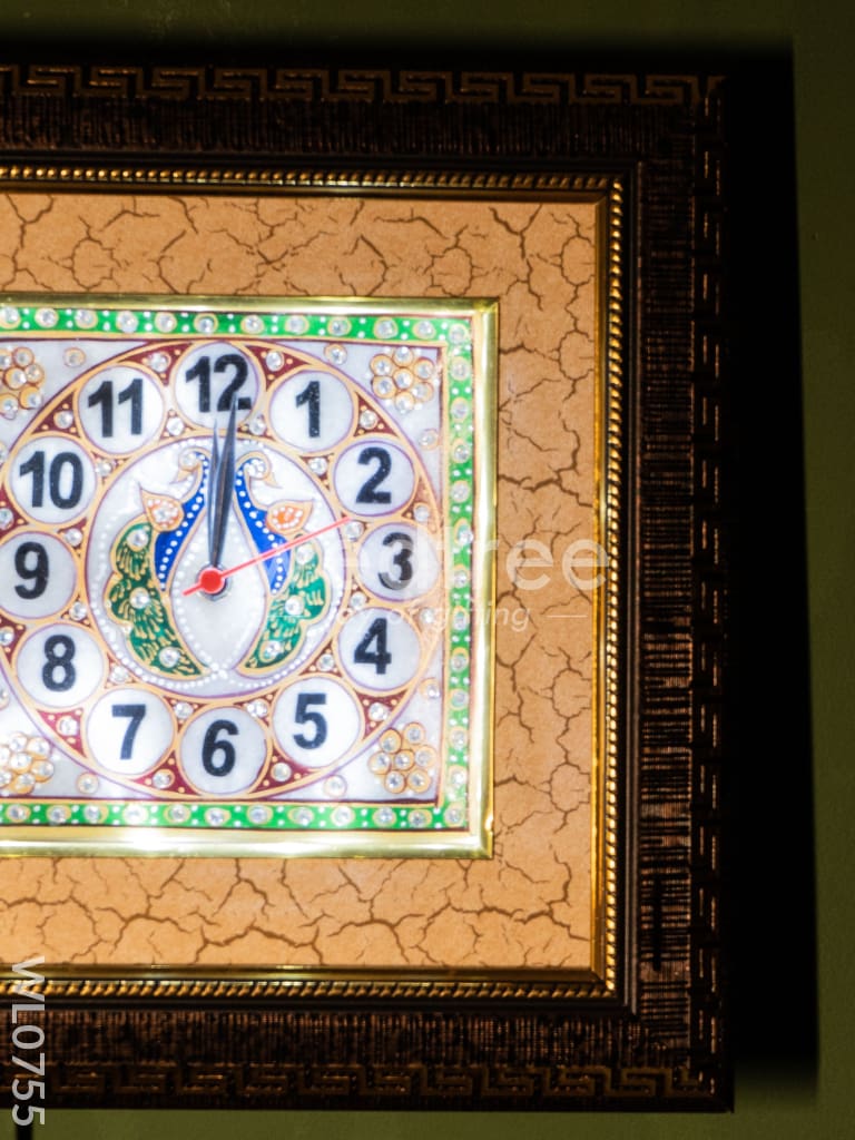 Marble hand painted wall clock with frame small - WL0755