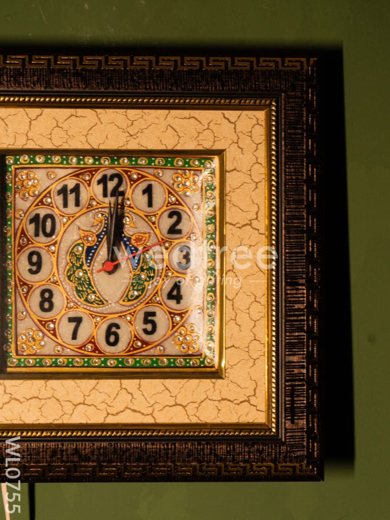 Marble hand painted wall clock with frame small - WL0755