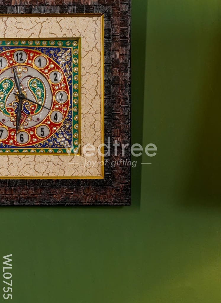 Marble hand painted wall clock with frame small - WL0755