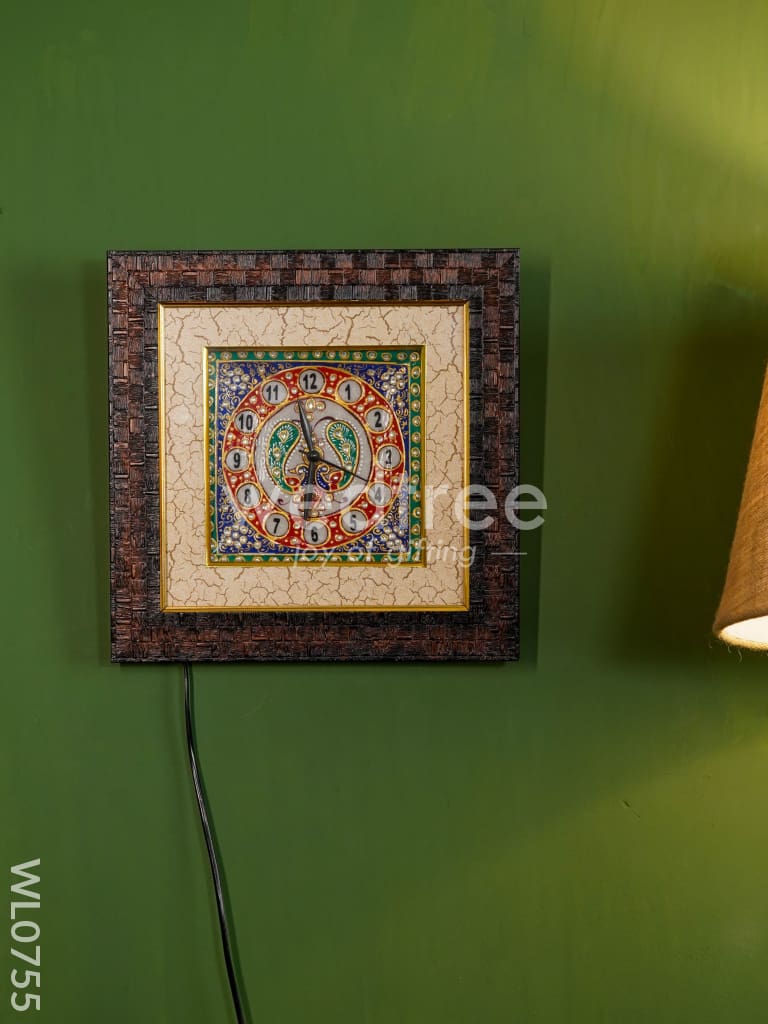 Marble hand painted wall clock with frame small - WL0755