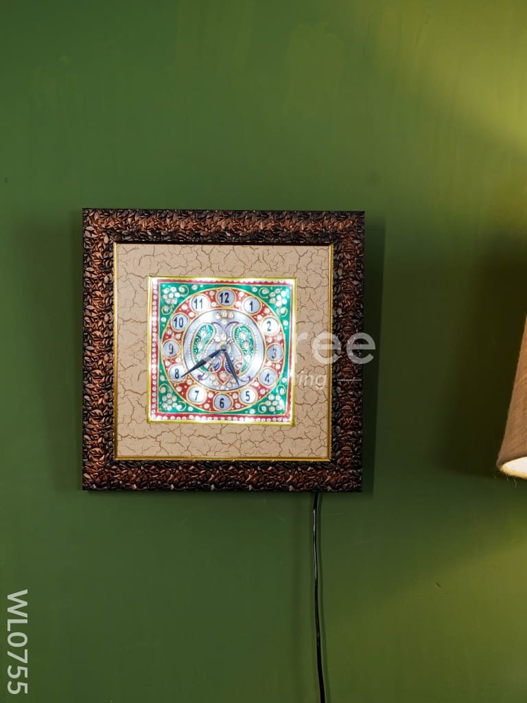 Marble hand painted wall clock with frame small - WL0755