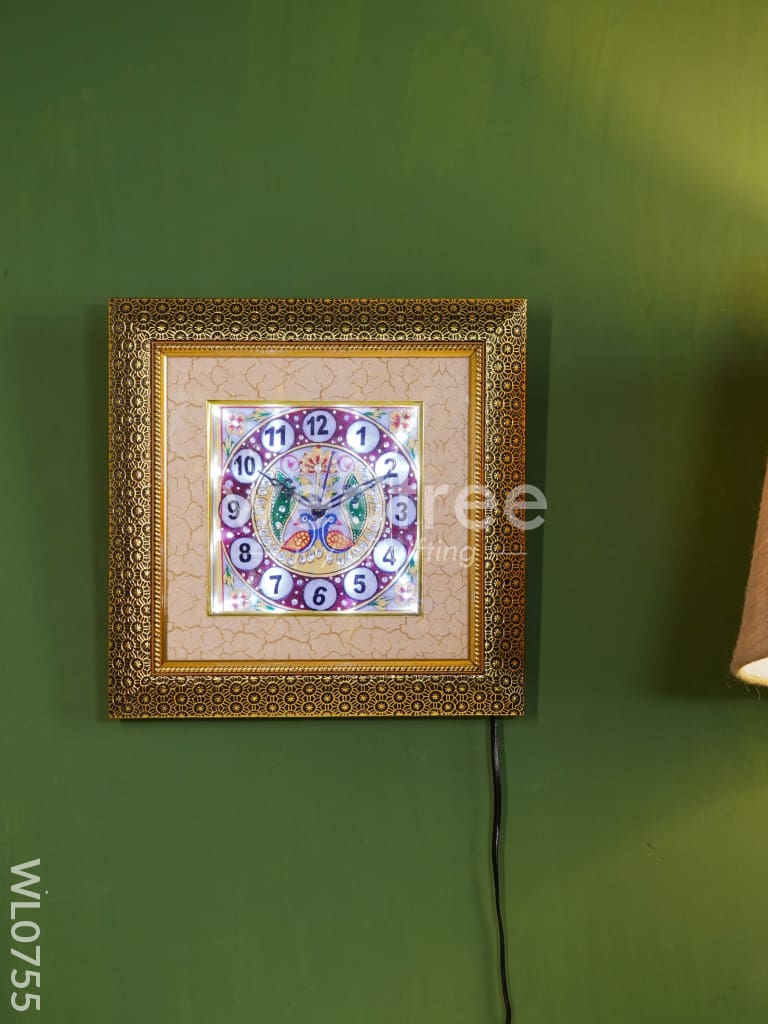 Marble hand painted wall clock with frame small - WL0755