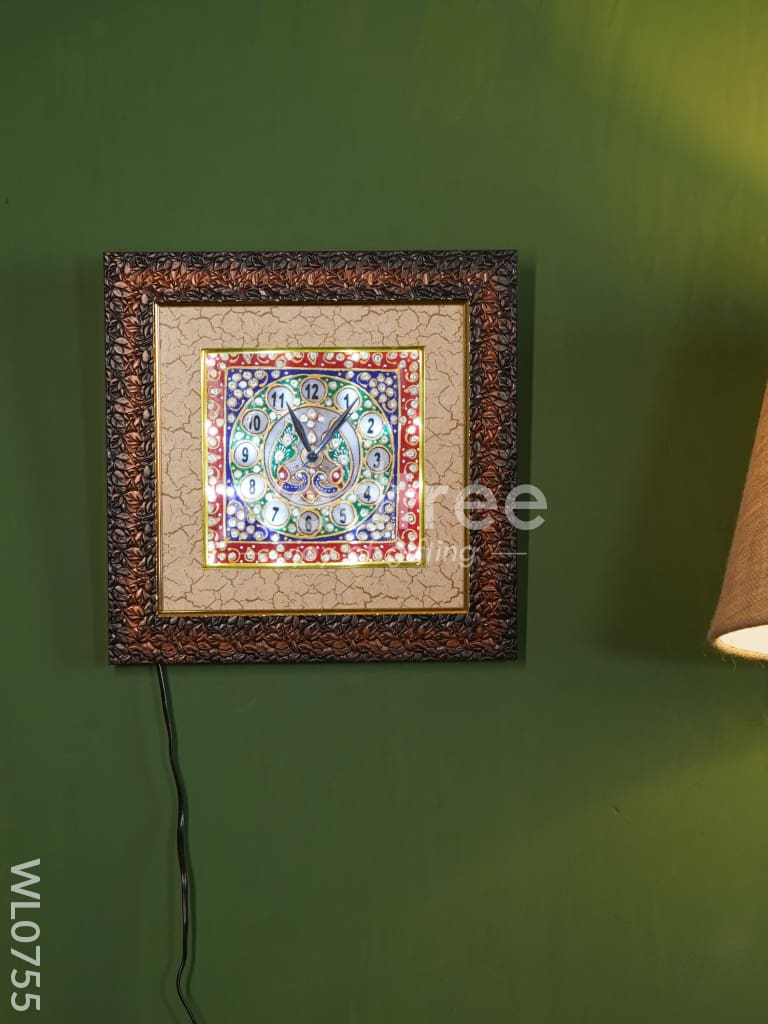 Marble hand painted wall clock with frame small - WL0755