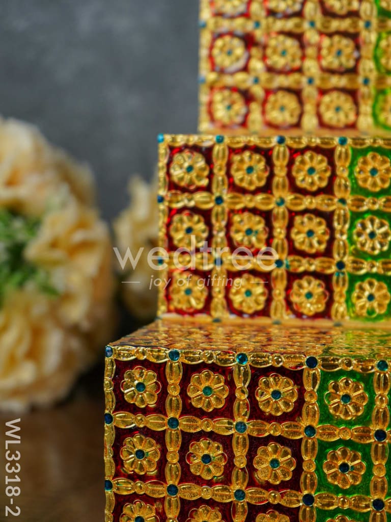 Maroon & Green 3 Step Meenakari Golu Stand - WL3318-2