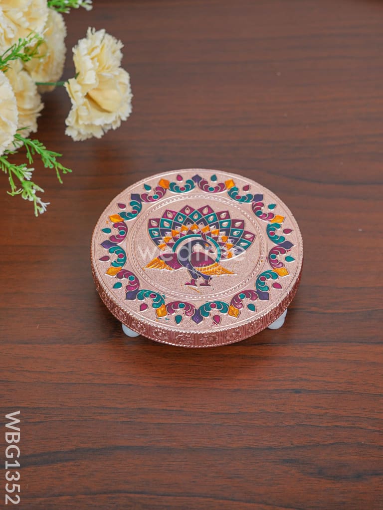 Meenakari Round Peacock Manai - Copper - 5.5inch - WBG1352