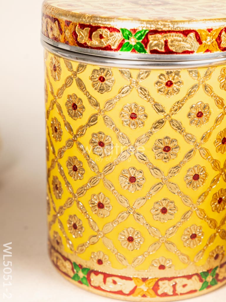 Meenakari Dabba - 8 inch - Yellow - WL5051-2