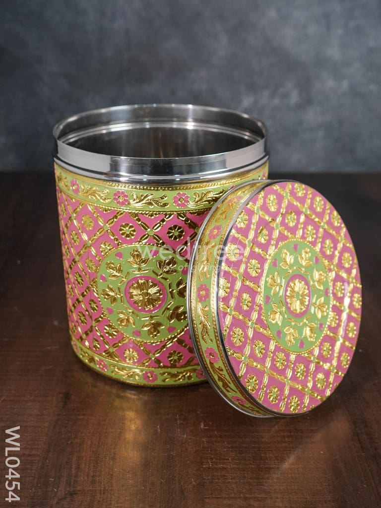 Meenakari Dabba with Floral Design - 8.5 inch - WL0454