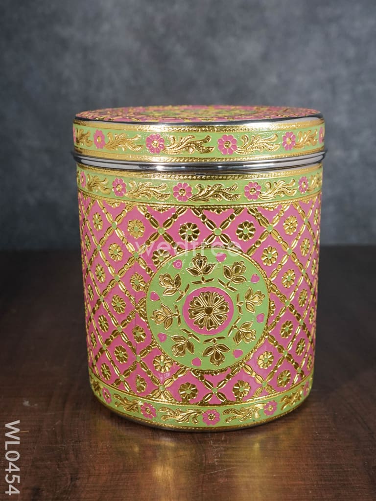 Meenakari Dabba with Floral Design - 8.5 inch - WL0454