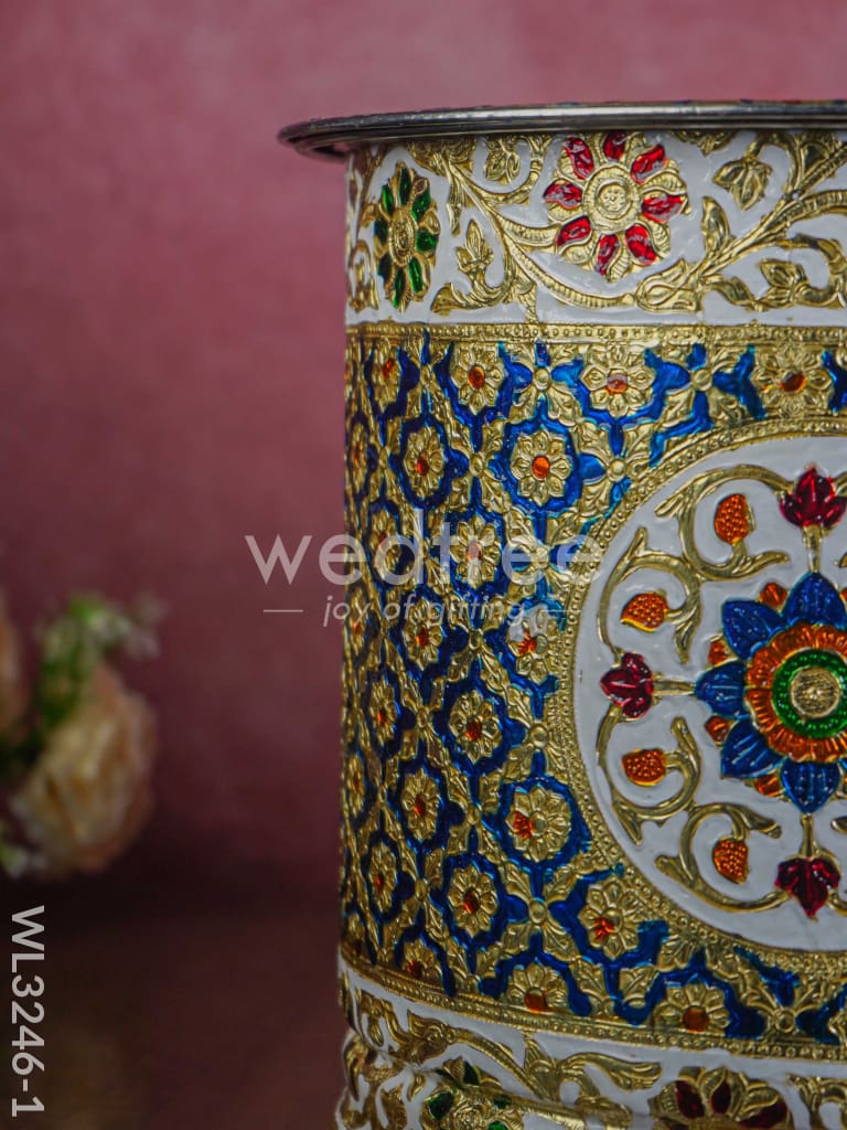 Meenakari Drum with Lid - Blue - 10 inch - WL3246-1