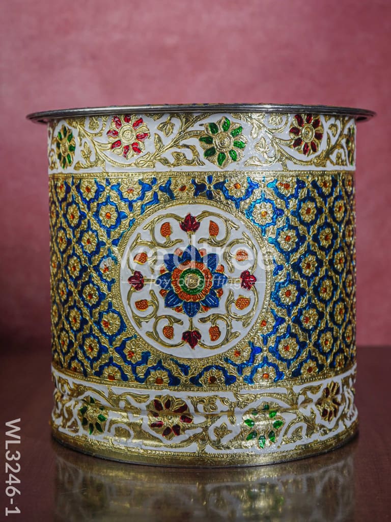 Meenakari Drum with Lid - Blue - 10 inch - WL3246-1