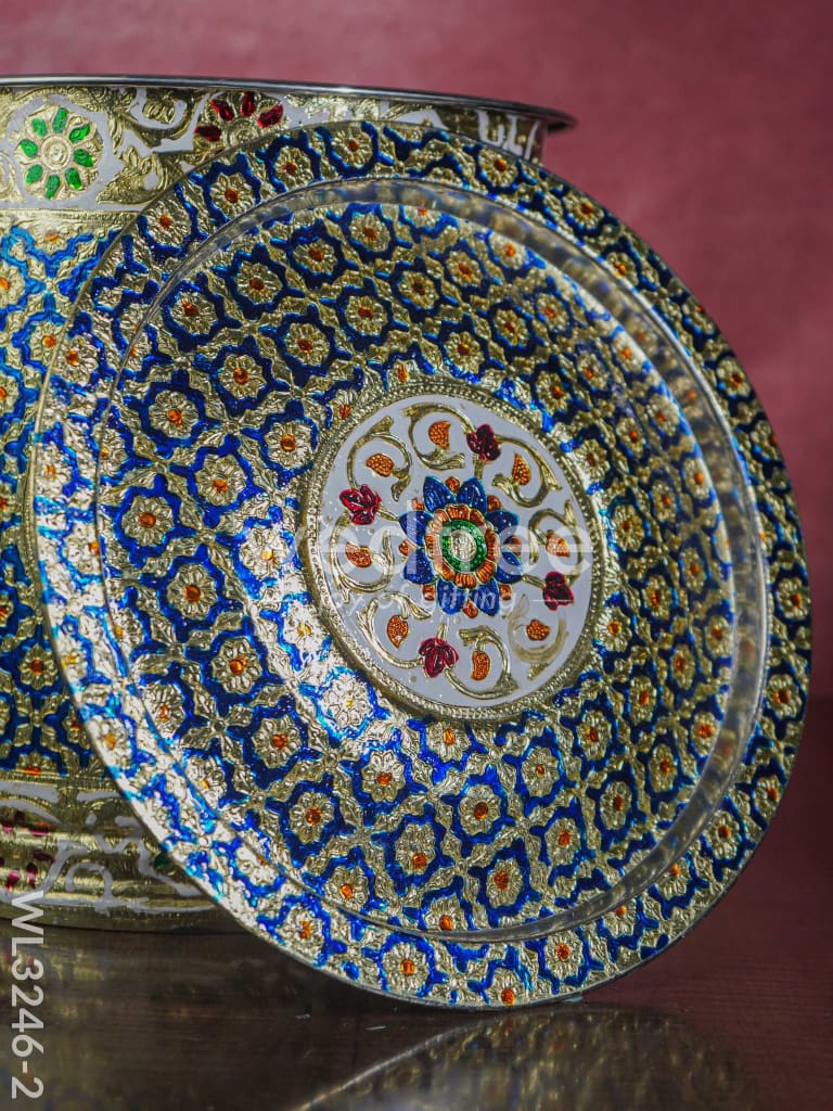 Meenakari Drum with Lid - Blue - 12 inch - WL3246-2