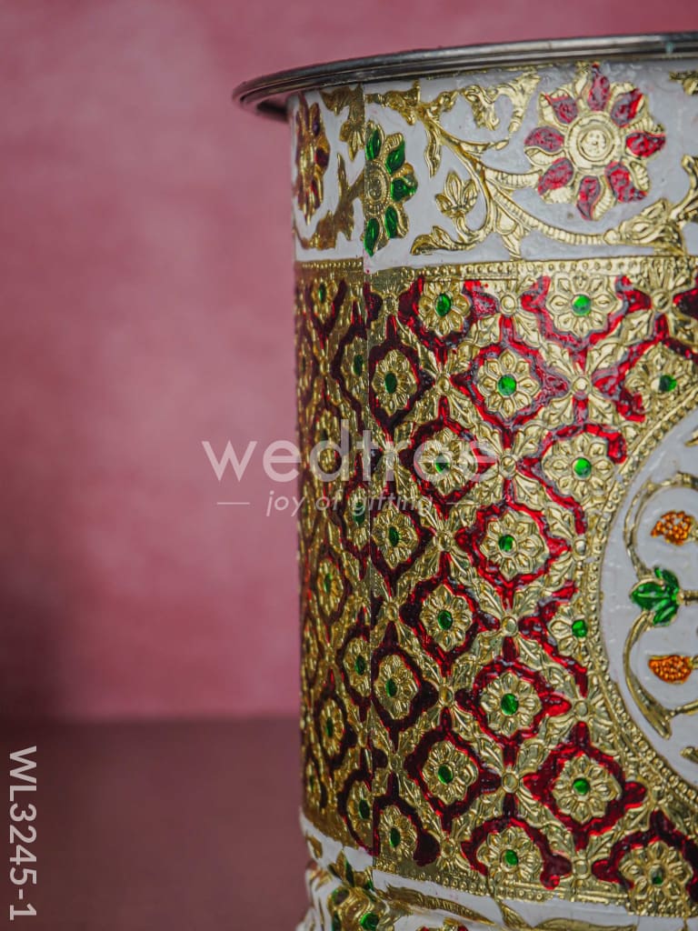Meenakari Drum with Lid - Red - 10 inch - WL3245-1