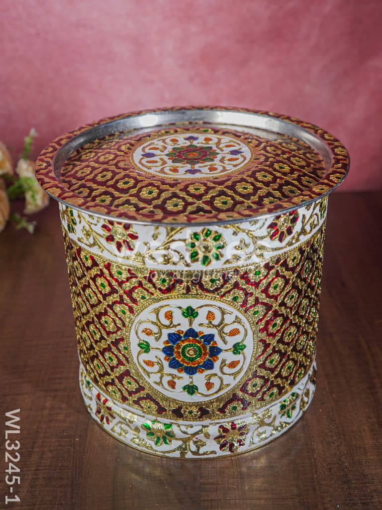 Meenakari Drum with Lid - Red - 10 inch - WL3245-1
