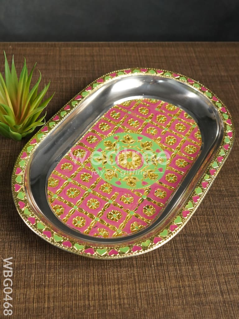 Meenakari Oval Plate with Floral Design - 11.5Inches - WBG0468