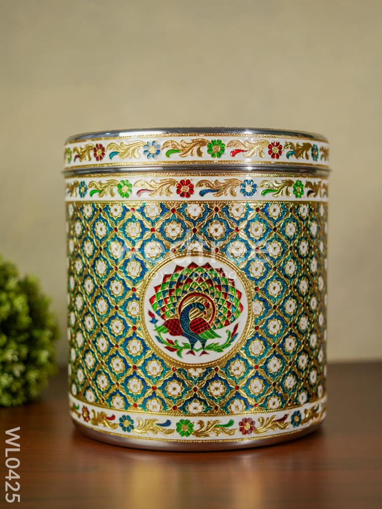Meenakari Peacock Dabba 12 Inch (Red) - WL0425