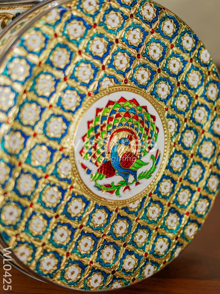 Meenakari Peacock Dabba 12 Inch (Red) - WL0425