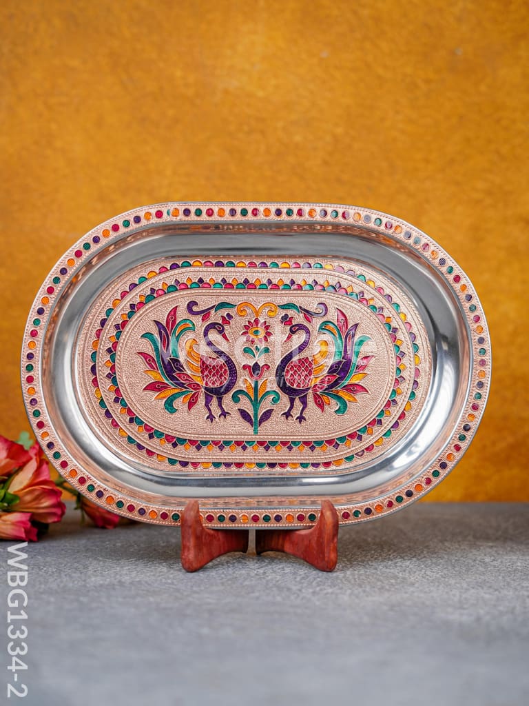 Meenakari Peacock Oval Plate - WBG1334