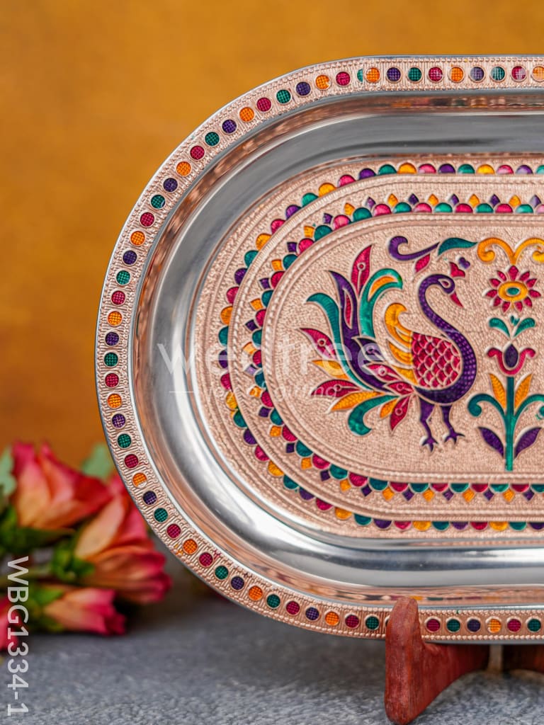 Meenakari Peacock Oval Plate - wbg1334