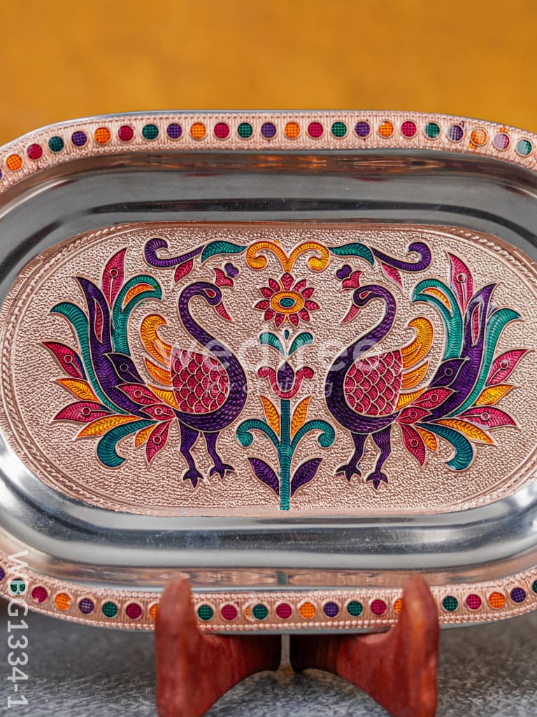 Meenakari Peacock Oval Plate - WBG1334