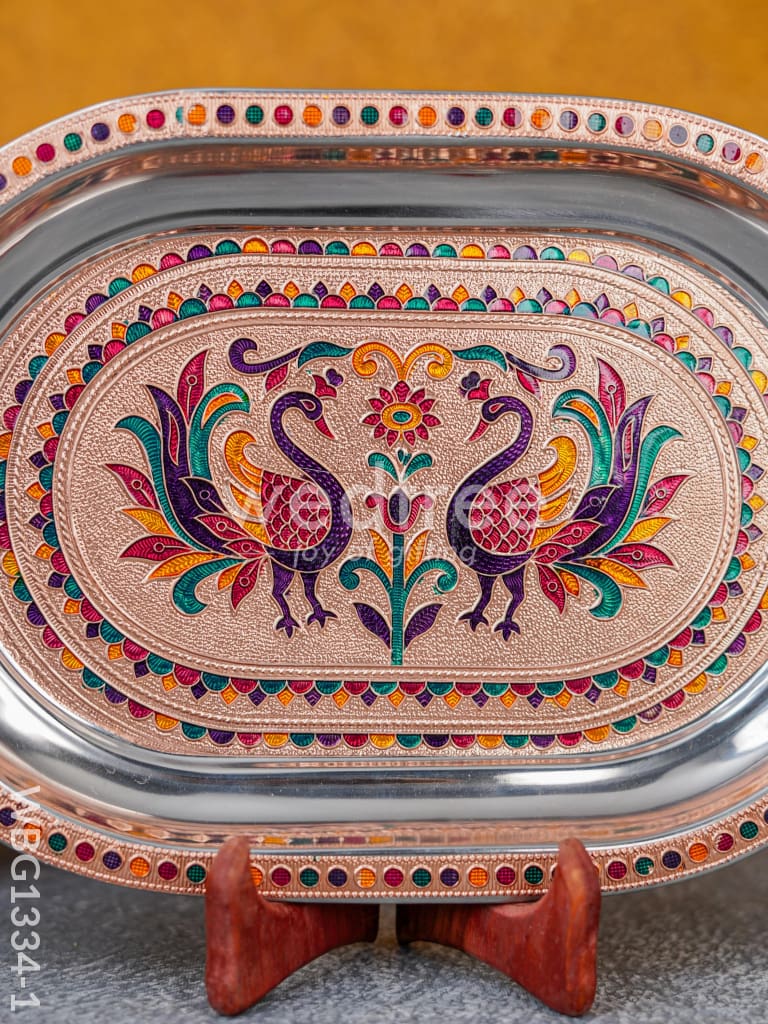 Meenakari Peacock Oval Plate - WBG1334