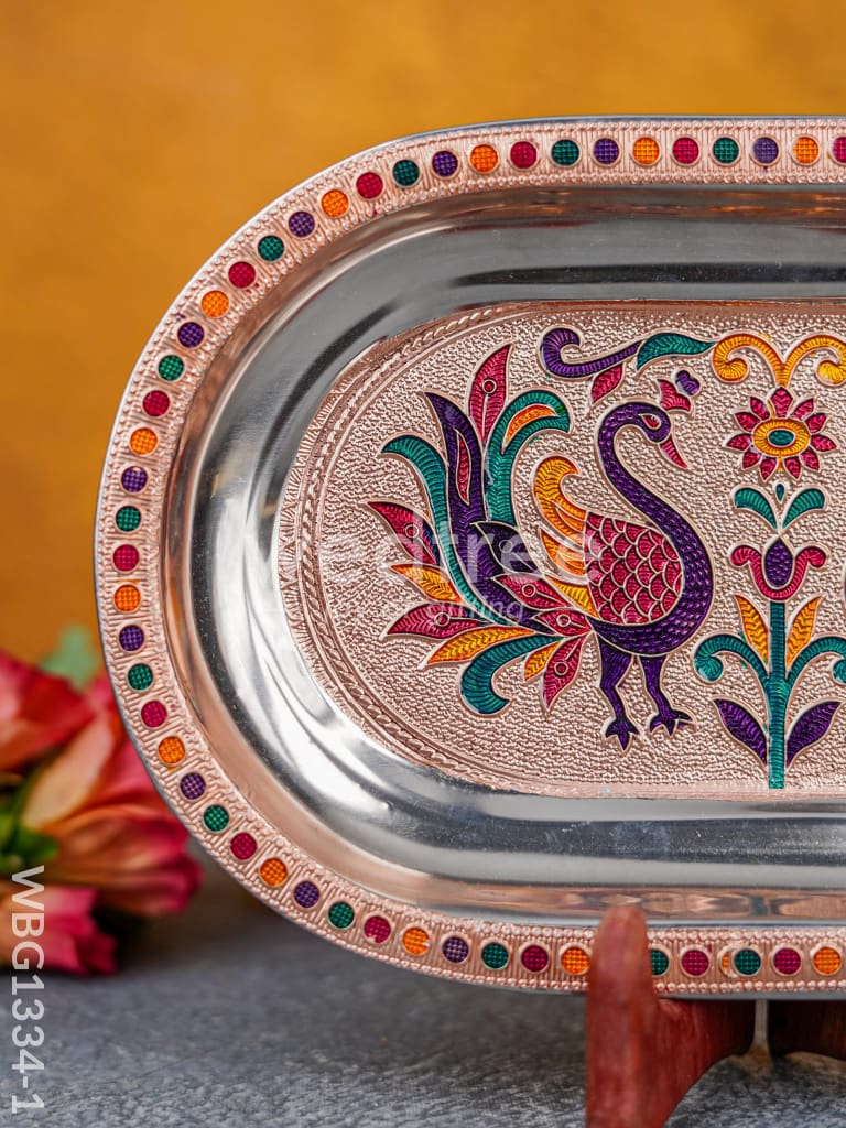 Meenakari Peacock Oval Plate - wbg1334