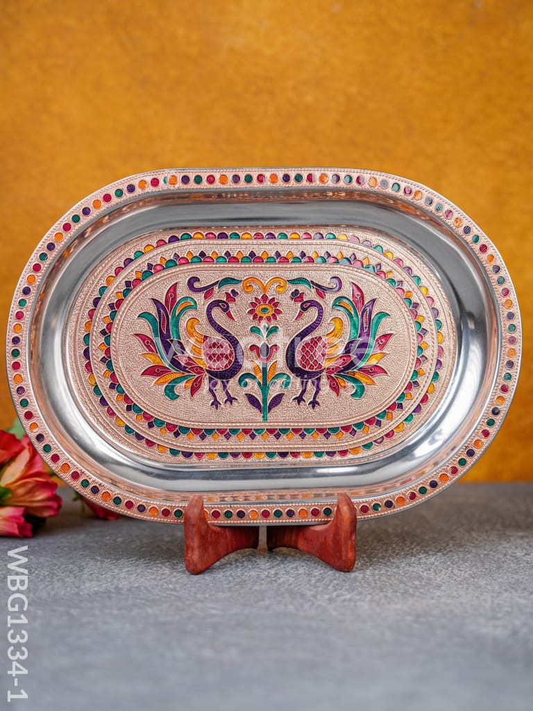 Meenakari Peacock Oval Plate - WBG1334